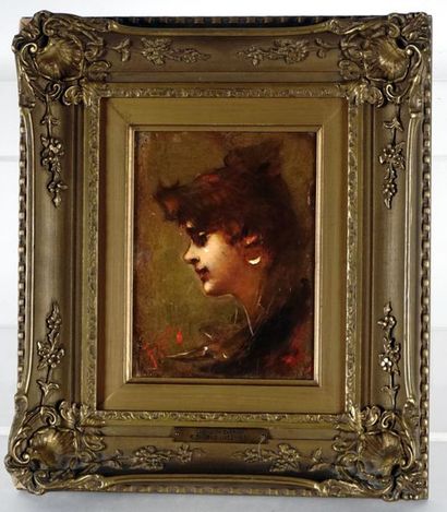 null ZMURKO, Frantiszek (1859-1910)
"Lady with earring"
Huile sur panneau de bois
Signature...