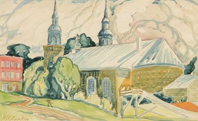 null FORTIN, Marc-Aurèle (1888-1970)
Church with two bell towers
Watercolour
Signed...