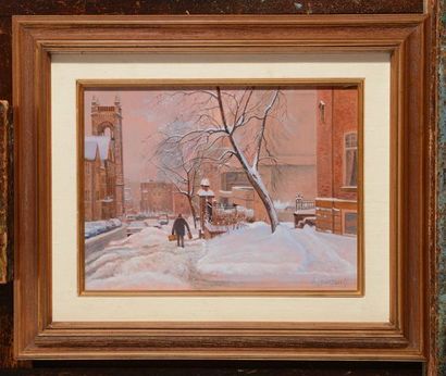 null LEIMANIS, Andris (1938-)
"At dusk, a view of Rue du Musée"
Oil on canvas
Signed...