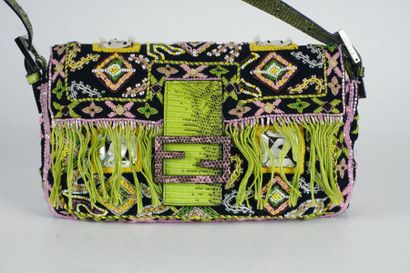 null FENDI BAG
Pink, black and green bohemian style fabric bag, colored beads and...