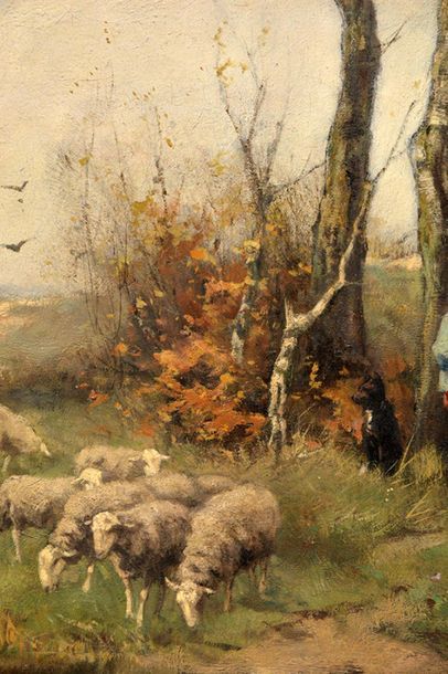 null SCHERREWITZ, Johan Frederik Cornelius (1868-1951)
"Tending the flock"
Oil on...