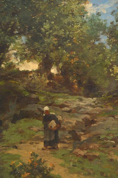 null PELOUSE, Léon Germain (1838-1891)
Promeneuse solitaire
Huile sur toile
Signée...