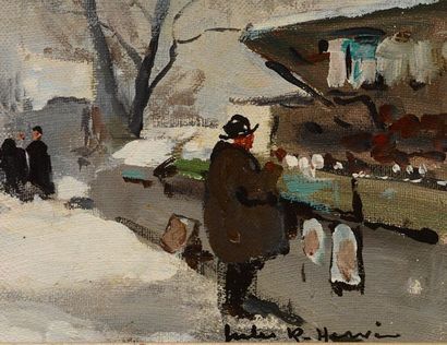 null HERVÉ, Jules René (1887-1981)
Bouquinistes en hive
Huile sur toile
Signée en...