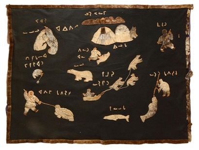 null Velvet, leather and seal fur Inuit tapestry, decorated with scenes from the...
