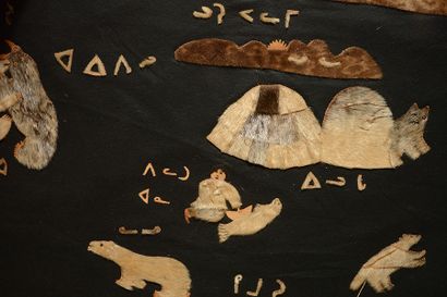 null Velvet, leather and seal fur Inuit tapestry, decorated with scenes from the...