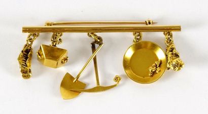 null 14K GOLD BROOCH
Brooch in 14K yellow gold, with 5 charms in 14K yellow gold,...