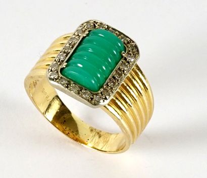 null BAGUE OR 14K, DIAMANTS CHRYSOPRASE
Bague en or jaune 14K, sertissant une chrysoprase...