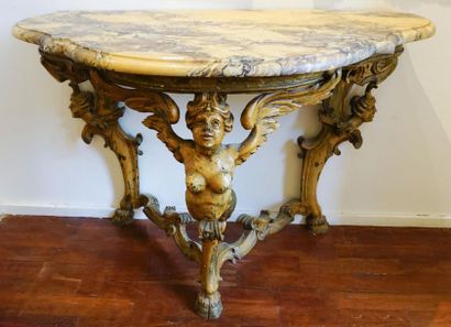 null FRANCE, 19th century
Console with marble top in painted wood Regency style resting...
