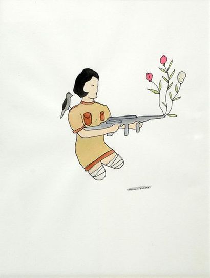 null DZAMA, Marcel (1974-)
Flower and gun
Watercolour and ink
Signed on the lower...