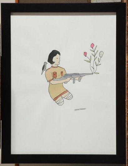 null DZAMA, Marcel (1974-)
La fleur au fusil
Aquarelle et encre
Signée en bas à droite:...