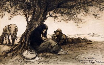 null STEINLEN, Théophile Alexandre (1859-1923)
Resting by the tree
Lithograph
Signed,...