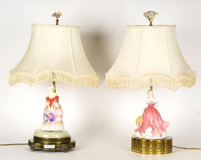null ROYAL DOULTON, PORCELAIN
Pair of Royal Doulton lamps with fabric lampshades...