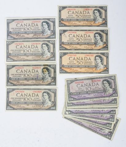 null BILLETS, CANADA (1954)
Ensemble de billets canadiens de 1954 (10x10$, 3x50$,...