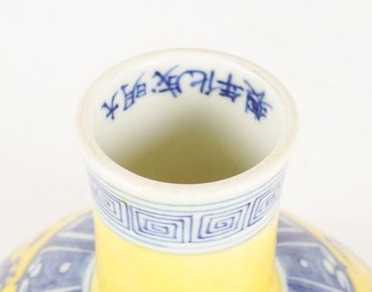 null BLESSING OF EMPERIAL DRAGON, 18th c.
Blue porcelain stem cup on yellow background...