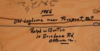null BURTON, Ralph Wallace (1905-1983)
"Old loog-home(?) near Prospect, Ont"
Oil...