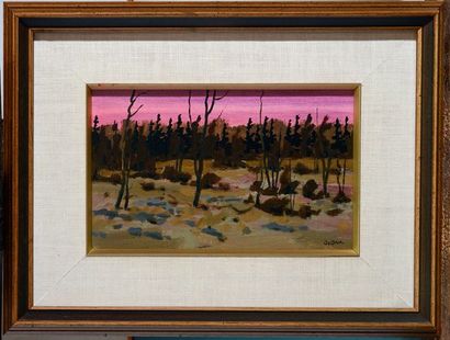 null BOBAK, Bruno Joseph (1923-2012)
"Fall with red sky"
Huile sur carton toile
Signée...