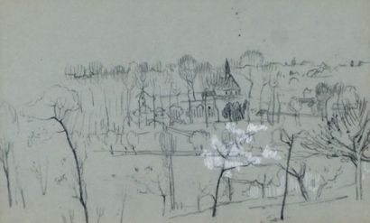 null PILOT, Robert Wakeham (1898-1967)
"Church in a Valley"
Pastel et fusain
Titrée...