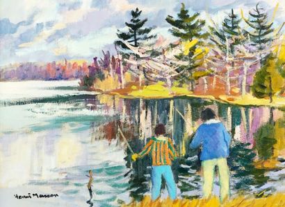 null MASSON, Henri Léopold (1907-1996) 
"Spring fishing, Lac Beauchamp, Québec"
Oil...