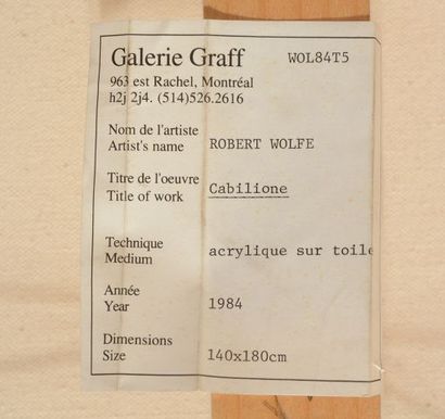 null WOLFE, Robert (1935-2003)
"Cabillione"
Acrylique sur toile
Signée et datée en...