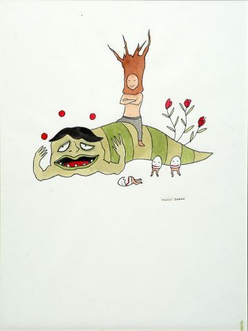 null DZAMA, Marcel (1974-)
Kid on slug
Watercolour and ink
Signed on the lower right:...