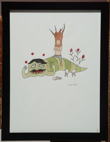 null DZAMA, Marcel (1974-)
Kid on slug
Watercolour and ink
Signed on the lower right:...