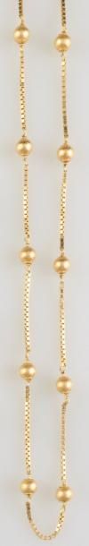 UNOARERRE Chaîne-collier or jaune 18K (poinçonné) ornée de 12 perles en or. Poinçon...