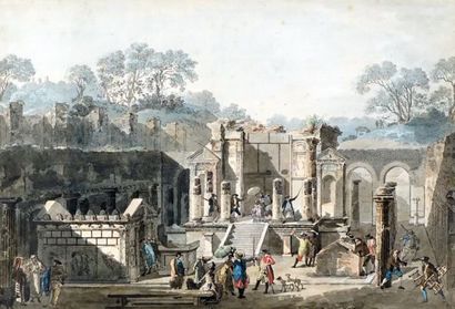  DESPREZ, Louis Jean (1746-1804) 
Temple à Pompéi 
Dessin et aquarelle 
 
Provenance:...