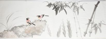 null Album en acordéon: aquarelle sur papier « Jardin d’oiseaux », dans le style...