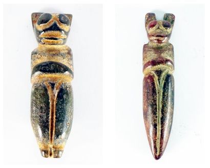 null Ensemble de 20 pendentifs et sujets archaïsants en pierres dures diverses, représentant...