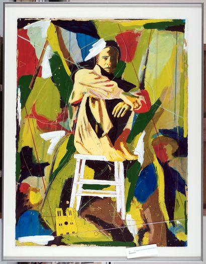  SEGUIN, Jean-Pierre (1951-) 
"Delacroix et Notre-Dame" 
Acrylic on paper 
Signed...