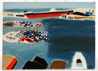  CÉLICE, Pierre (1932-2019) 
"Le Bassin des Yachts - Dunkerque" 
Acrylic on canvas...