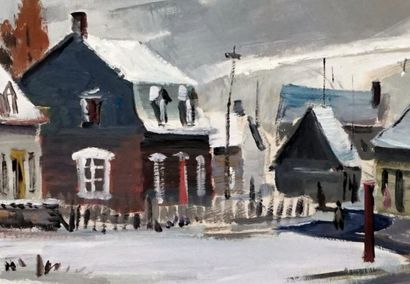 null BOUCHARD, Lorne Holland (1913-1978)

"October snow, Baie St.Paul

Oil on isorel

Signed...