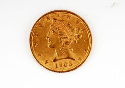 null Monnaie américaine en or de 5$ 'Liberty Head' de 1903, 0,24187 onces d'or, 21,6...