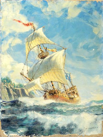null STOBART, John (1929-)

French Galleon off the Coast, ca. 1960

Oil on canvas

Signed...