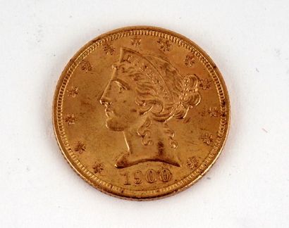 null U.S. $5 gold 'Liberty Head' coin of 1900, 0.24187 ounces gold, 21.6 mm diameter,...