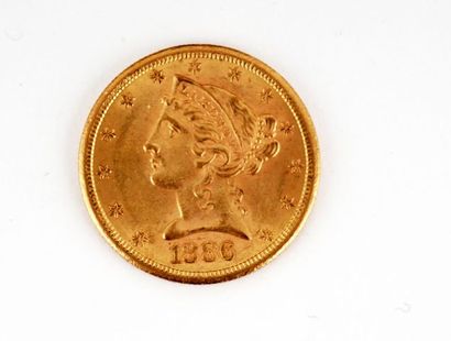 null Monnaie américaine en or de 5$ 'Liberty Head' de 1886, 0,24187 onces d'or, 21,6...