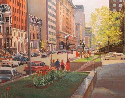 LEIMANIS, Andres (1938-) "Rue Sherbrooke aux Printemps - A view of Sherbrooke St....