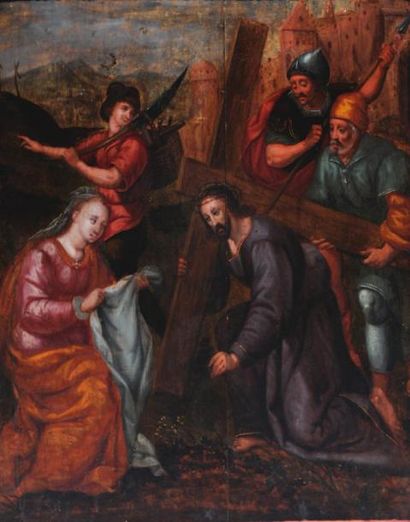 ÉCOLE ITALIENNE (XVIIe) Sainte Véronique Huile sur panneau de bois 62 x 50cm - 24.5...