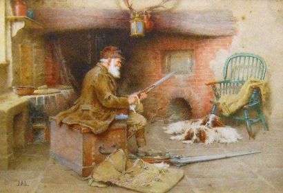 LOMAX, John Arthur(1857-1923) «The bad game keeper» Aquarelle sur papier Monogrammée...