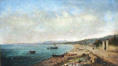 ÉCOLE HOLLANDAISE XIXe La promenade des Anglais à Nice Huile sur toile Signée en...
