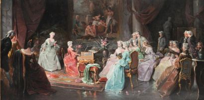 FRÉBAULT, Guillaume (actif XIXe ) La cour de Marie-Antoinette Huile sur toile Signée...