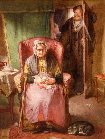 SMITH, Carlton Alfred (1853- 1946) "The sailors' return" Dessin-aquarelle sur panneau...