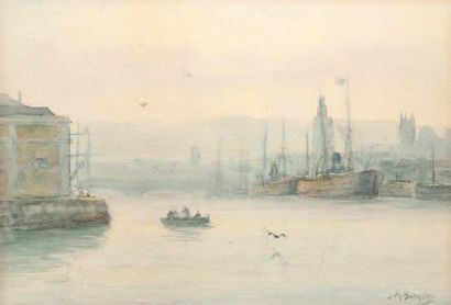 BARNSLEY, James Macdonald (1861-1929) "The port of Montreal" Aquarelle Signée en...