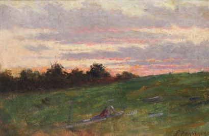 FRANCHÈRE, Joseph-Charles (1866-1921) Coucher de soleil Huile sur toile Signée en...