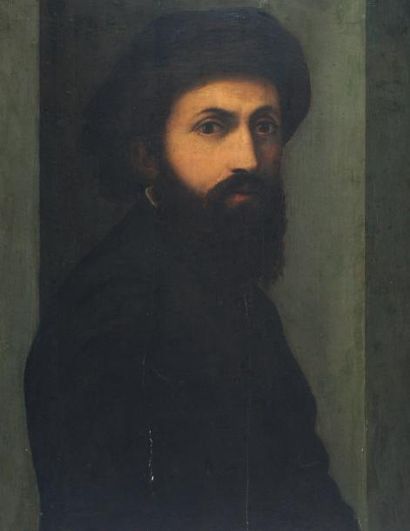 ROMANO, Giulio (c.1499-1546) Portrait d'un gentilhomme Huile sur panneau Étiquettes...