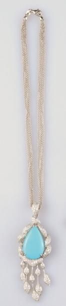 null Collier-pendentif en or blanc 18K (poinçonné), serti d'une magnifique turquoise...