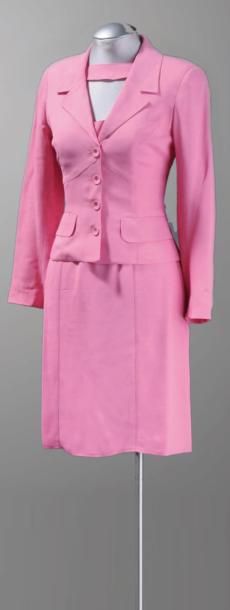 LOLITA LEMPICKA Ensemble veste et robe ceintrée rose, col tailleur, simple boutonnage,...