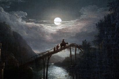 null ÉCOLE ANGLAISE XIXe

Autour d'Alexander NASMYTH

Petit pont au clair de lune

Huile...