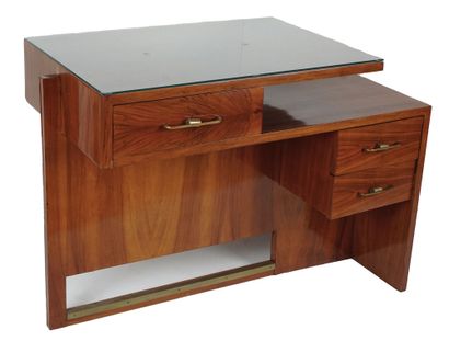null Art Deco Mahogany Desk with bronze harweare, opens with 3 drawers. Circa 19...