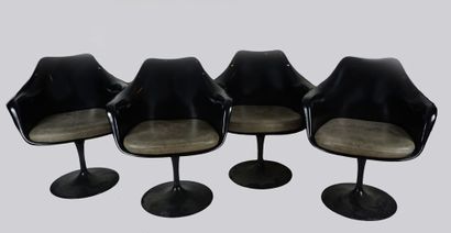 Set of 4 black armchairs TULIP models by...